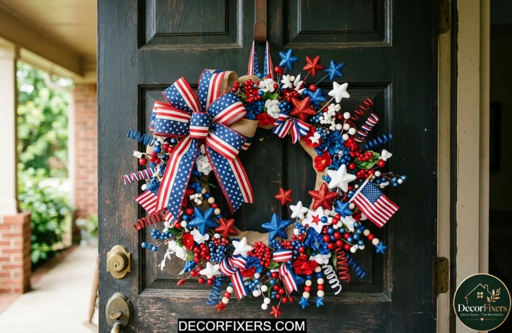 Dollar Tree patriotic wreath made with decorative picks