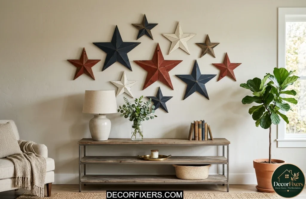 Reclaimed wood star wall cluster for 4th of July home decor