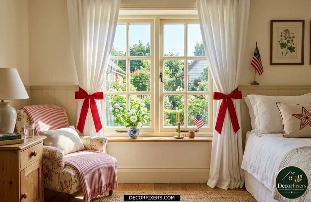 4th of July bedroom with framed vintage American flag decor