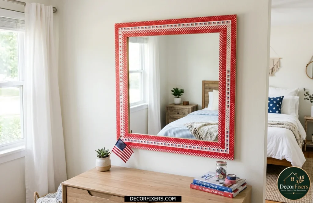 4th of July bedroom mirror decorated with washi tape accents