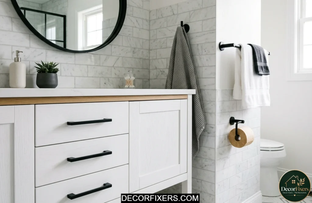 Matching bathroom hardware and towel bar upgrades