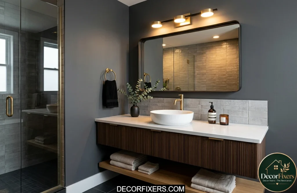 Modern vanity light fixture creating a warm and updated bathroom atmosphere