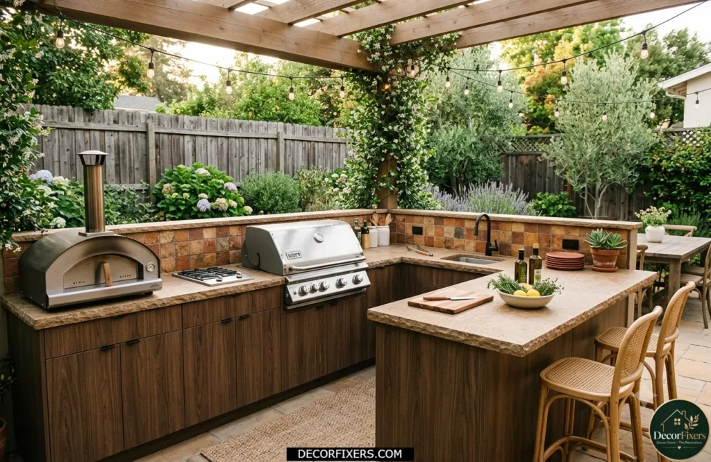 Budget outdoor kitchen with a complementary color palette