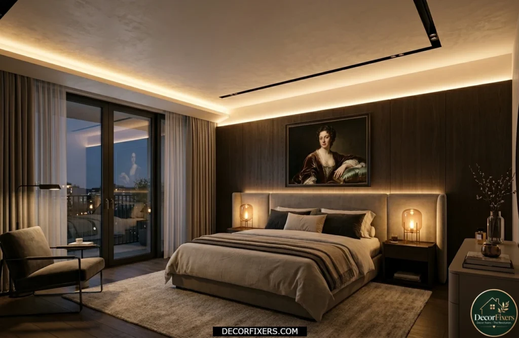 Hidden cove lighting creating a luxury hotel-style bedroom atmosphere