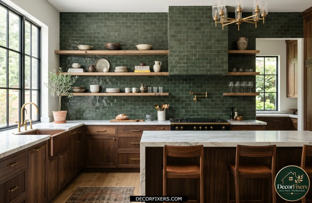 Full-height kitchen backsplash tile extending from countertop to ceiling.