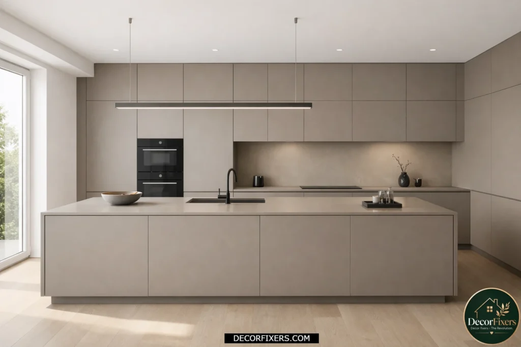 Minimalist kitchen with sleek handleless push-to-open cabinetry