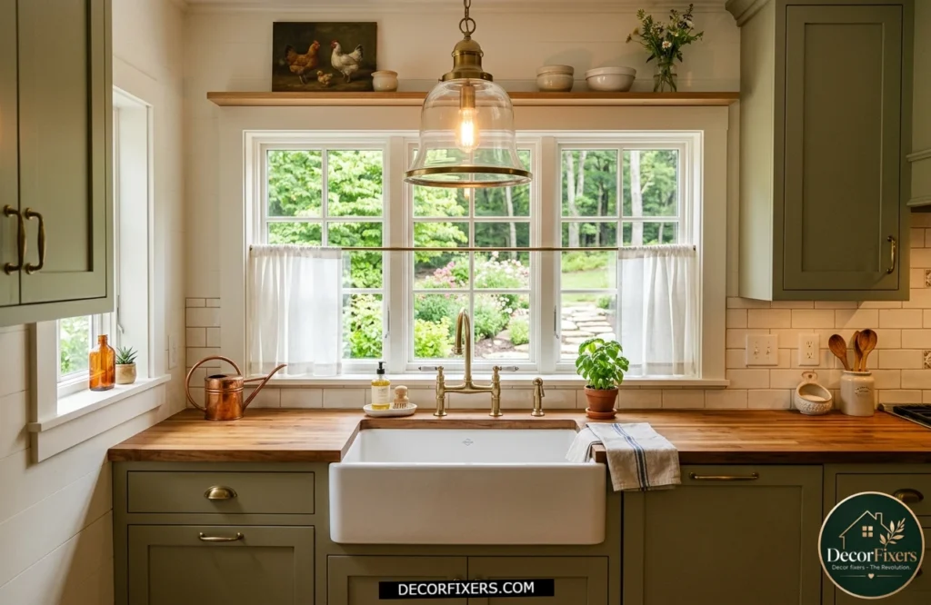 Kitchen sink illuminated by a stylish pendant light for focused task lighting