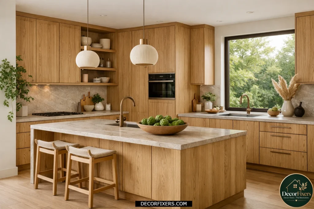 White oak kitchen cabinets showcasing natural wood grain texture