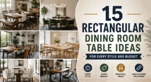 15 rectangular dining room table ideas featuring farmhouse, modern, Scandinavian, industrial, and luxury dining room designs for every style and budget