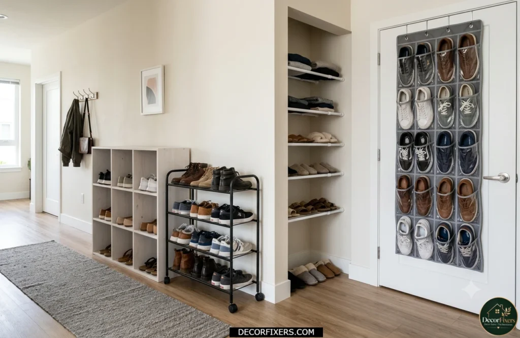 Renter-friendly shoe storage solutions requiring no drilling