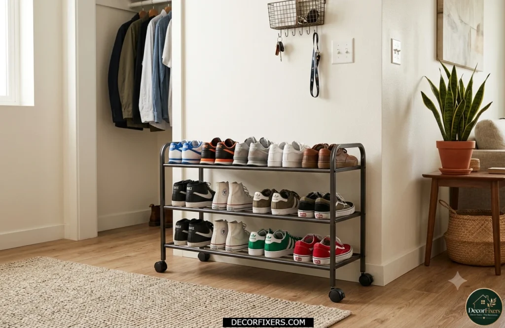 Rolling shoe rack designed for apartments and dorm rooms