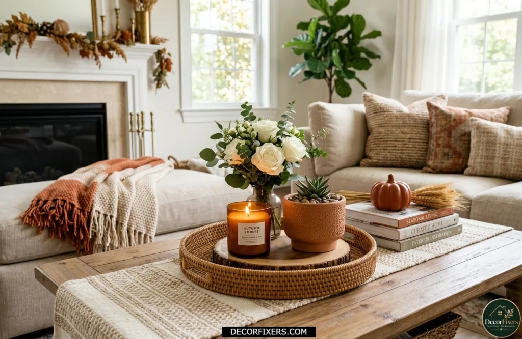 Seasonal coffee table decor with interchangeable accents