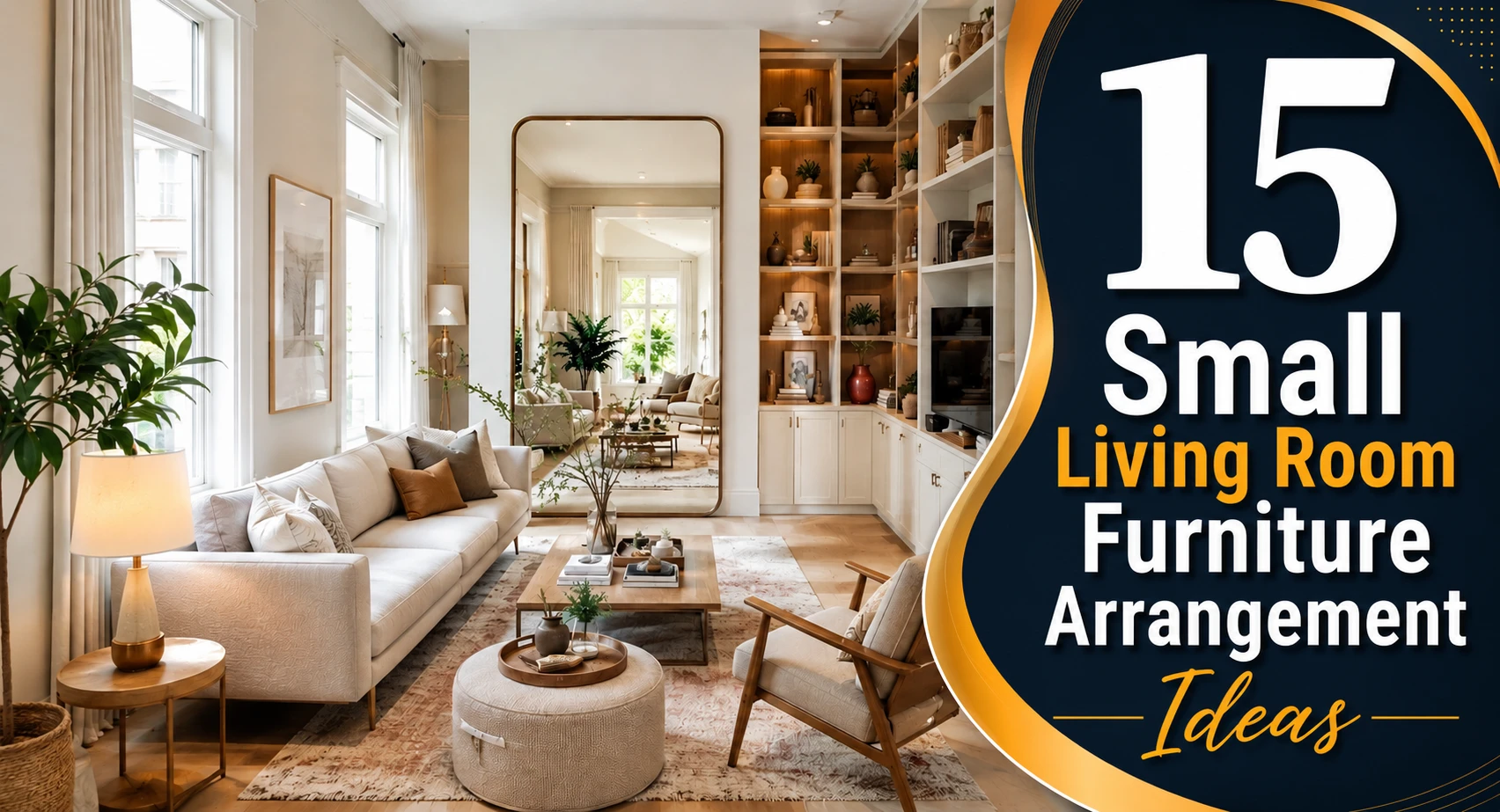 15 small living room furniture arrangement ideas showing smart layouts, spacing techniques, and space-saving furniture solutions