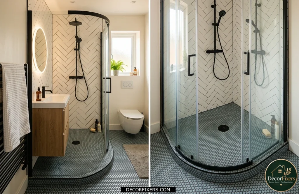 Small mosaic bathroom floor tile ideal for curved shower floors and compact layouts.