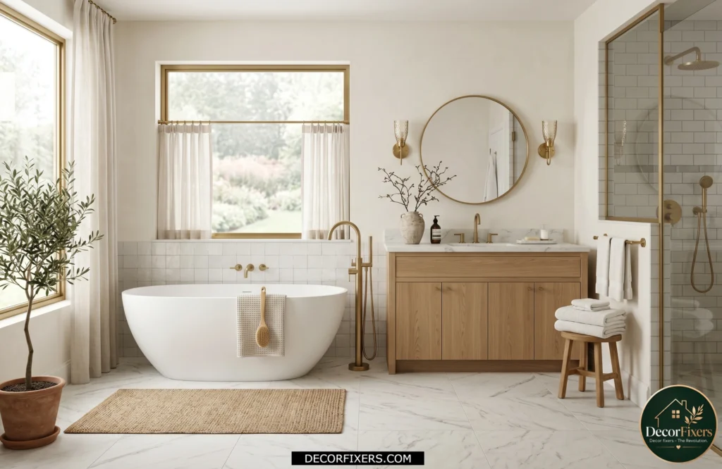 Matte marble-look porcelain bathroom floor tile with luxury stone appearance and easy maintenance.
