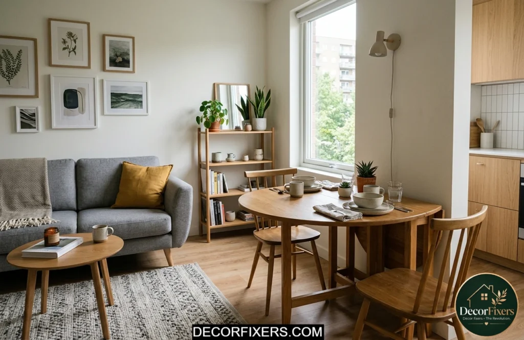 Tiny dining room ideas for apartments with a practical drop-leaf dining table