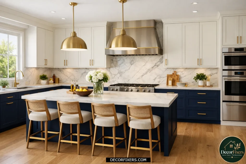 Two-tone kitchen cabinets with light uppers and dark lower cabinets