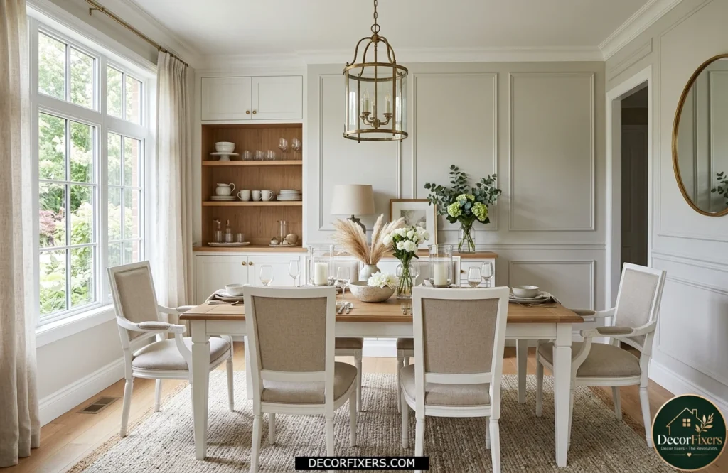Two-tone rectangular dining table with painted base and natural wood top