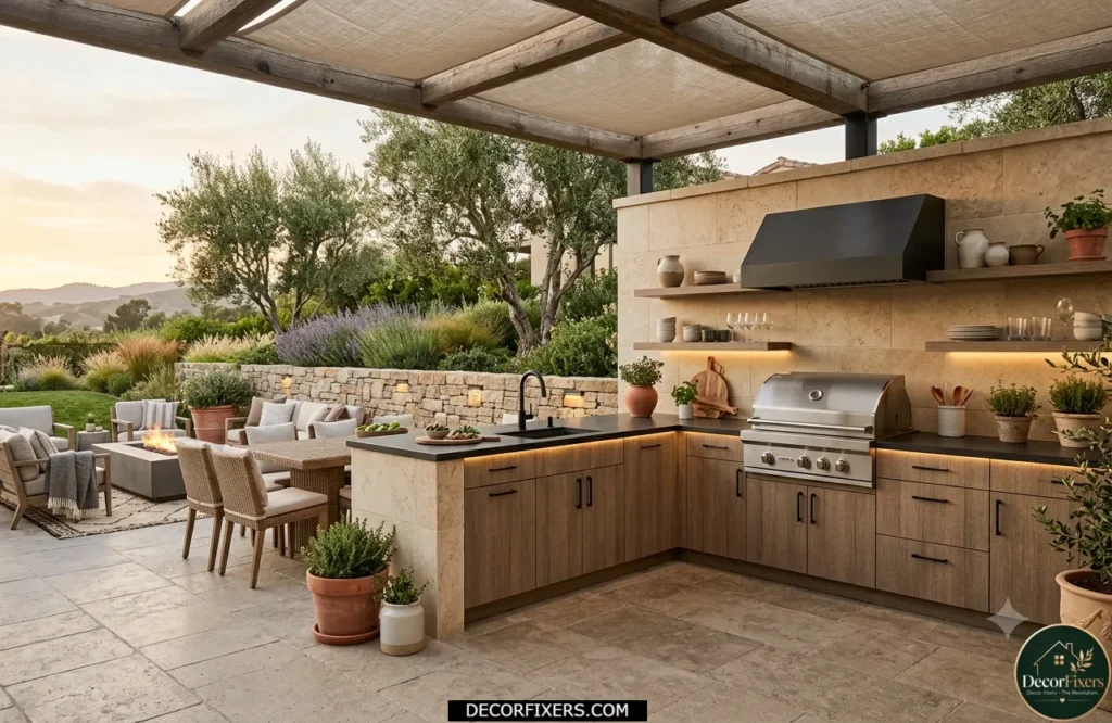 Outdoor kitchen featuring warm textures and natural color palettes
